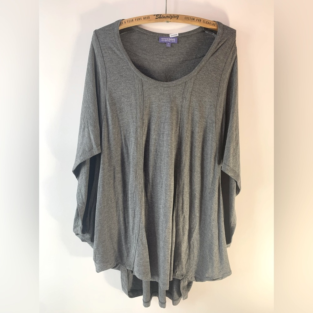 Vivienne Tam Womens Batwing Gray Relaxed Fit Top Short Sleeve Loose Fit Shirt